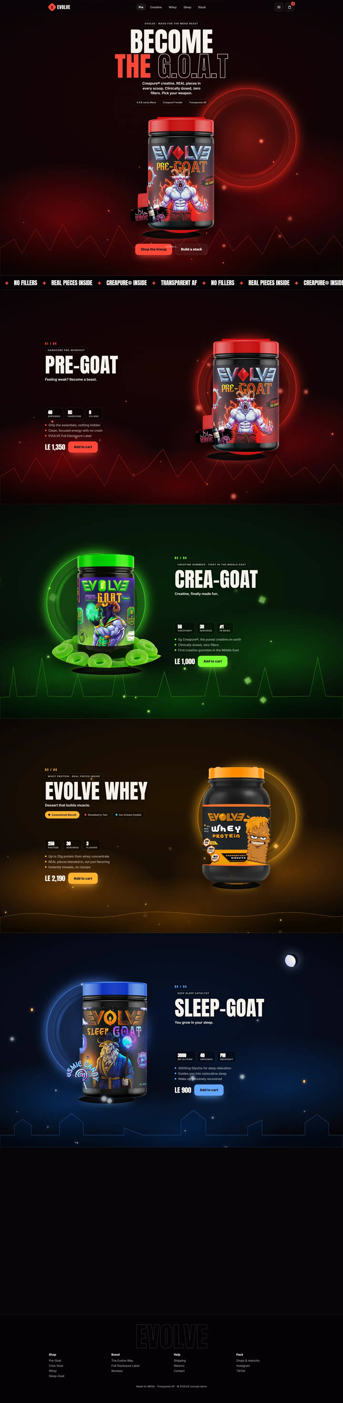 Evolve website, full page