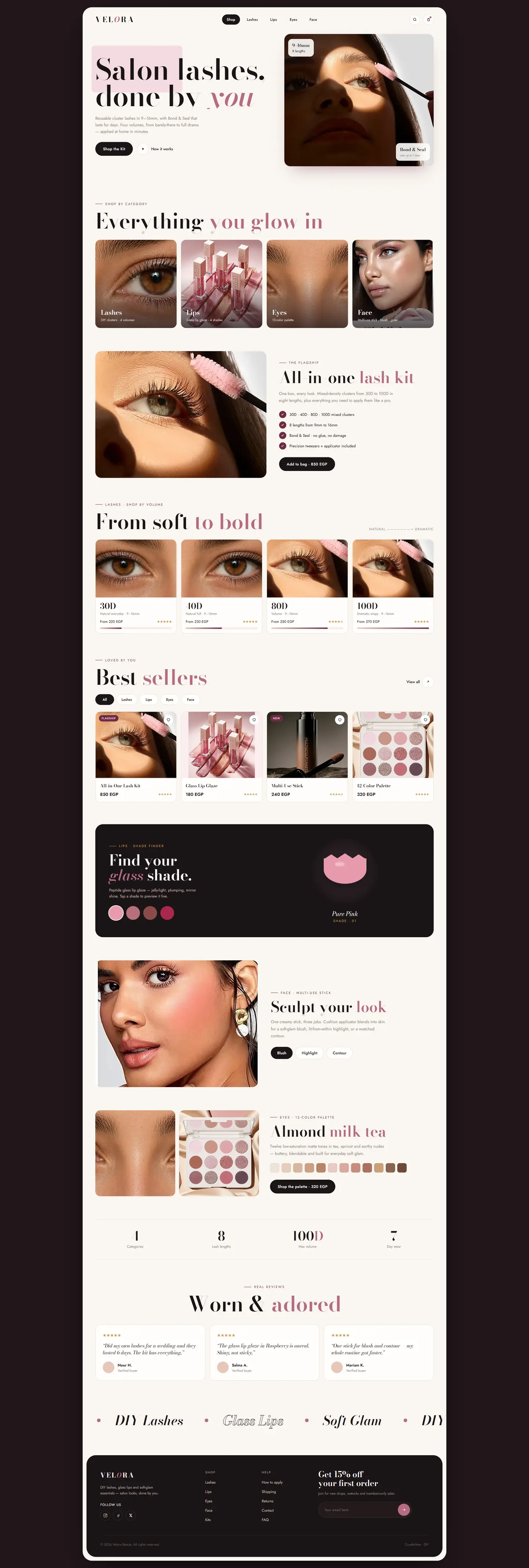 Velora website, full page